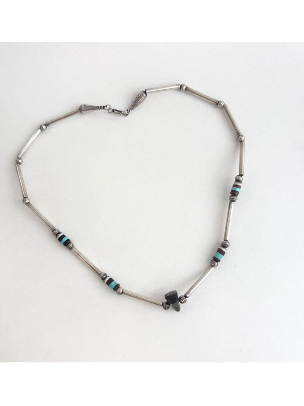 Southwest Turquoise & Onyx Tube Sterling Silver 925 Vintage Pendant Necklace